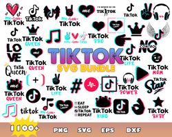 tiktok logo bundle svg, tiktok birthday svg, tiktok queen svg, peace love tiktok png