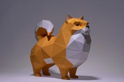 pomeranian dog paper craft, digital template, origami, pdf download diy, low poly, trophy, sculpture, pomeranian model,