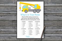 construction what's in your purse game,crane baby shower games printable,fun baby shower activity,instant download-374