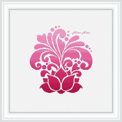 cross stitch pattern flower lotus silhouette aroma monochrome pink curls aura ethnic india counted crossstitch patterns