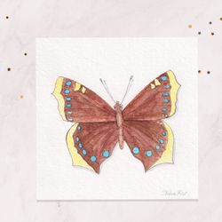 mourning cloak butterfly painting mini painting 3x3 mini postcard original watercolor painting tiny painting