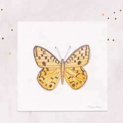 mini painting 3x3 yellow butterfly painting mini postcard original watercolor painting tiny painting