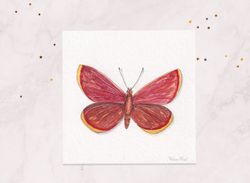 mini painting 3x3 red butterfly painting mini postcard original watercolor painting tiny painting