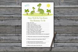 dinosaur how well do you know baby shower game card,dino themed baby shower games printable,fun baby shower activity-371