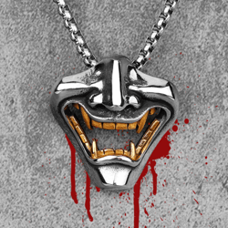 samurai mask necklace. hannya oni mask pendant necklace. japanese symbol. hannya oni jewelry. samurai jewelry. japanese