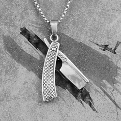 straight razor necklace, stainless steel razor pendant necklace, barber gift, shaving jewelry, men's shaver chain gift