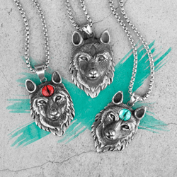 wolf necklace, stainless steel pendant, werewolf charm, wolf evil eye necklace, full moon jewellery, silver wolf, gift