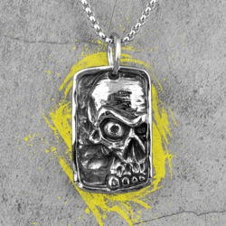 dog tag with skull necklace pendant, soldier skull dog tag necklace dog tag gift jewellery gothic skull charm gift