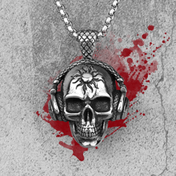 skull with headphones necklace dj skull stainless steel necklace punk gift gothic human skull rock men gift retro music