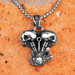 skeleton engine necklace skull engine pendant engine charm necklace biker engine pendant punk gift biker skull engine