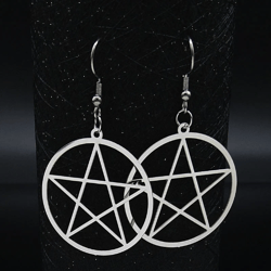 large pentagram earrings, pagan jewelry, stainless steel pentacle earrings, hoop pentagram, pentagram charm, pentacle ch