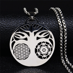tree of life & flower of life necklace, stainless steel geometry mandala pendant necklace, metatron pendant, lotus neck
