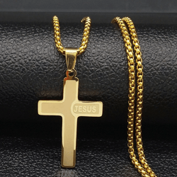 jesus cross necklace - stainless steel black cross pendant necklace - mens & womens necklace - biker necklace - punk