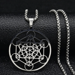 flower of life necklace - stainless steel geometry necklace - metatron's pendant necklace - mandala necklace - aztec