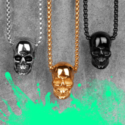 skull necklace, stainless steel men skull pendant, neckalce for men, biker necklace, steel chain skull, punk skull neck