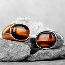 tiger eye ring - stainless steel ring - wood grain ring - tiger eye jewelry - men's ring - rings for women