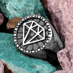 diamond ring. stainless steel signet. men's diamon ring. streetwear ring. gift for boyfriend. biker ring. gothic ring.