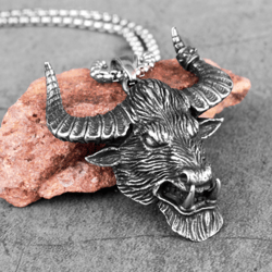 bull head necklace. bull pendant. men bull necklace. buffalo necklace. taurus zodiac pendant. father's day gift