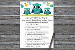 Owl Nursery rhyme quiz baby shower game card,Owl Baby shower game printable,Fun Baby Shower Activity,Instant Download367