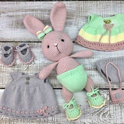 easter bunny, stuffed bunny plush with two sets of clothes