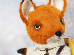 stuffed red teddy fox, best travel gift, ooak artist teddy fox, teddy friend