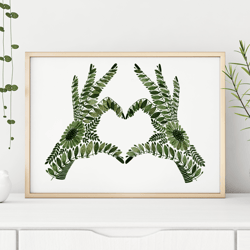 watercolor print love, green heart illustration (digital)