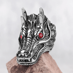 dragon ring stainless steel, chinese dragon ring, dragon jewelry, gothic dragon ring, mens ring, mythical beast ring