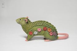 green grass fancy rat figurine