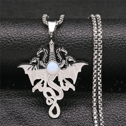 dragon wings necklace five headed dragon pendant necklace stainless steel dragon jewelry fire dragon necklace hydra neck