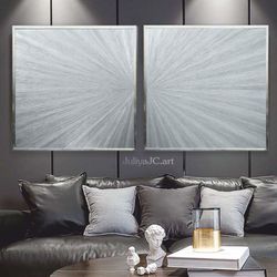 set of 2 silver shiny abstract wall art glittery shining original paintings textured art modern wall decor