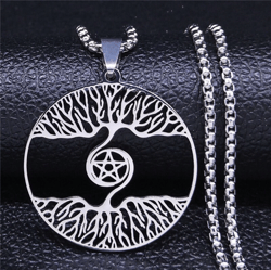 silver tree of life, stainless steel pentagram tree life necklace pendant, life tree necklace, tree of life gift jewelry