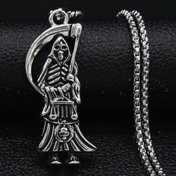grim reaper necklace skeleton with reaper tall skeleton necklace charm angel of death necklace santa muerte necklace