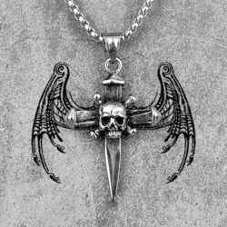 cross with skull necklace gothic cross pendant punk skull cross vampire cross men gift sin cross