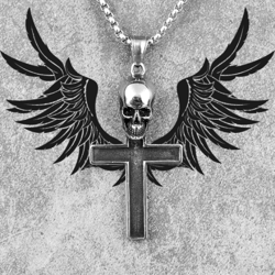 gothic cross with skull stainless steel punk cross pendant cross gift necklace for men