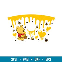 dripping heart honey bear full wrap, dripping heart honey pooh bear full wrap svg, starbucks svg, coffee ring svg, cold