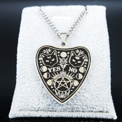 black cat pentagram necklace, heart pentagram necklace pendant, stainless steel pentagram necklace, heart jewellery