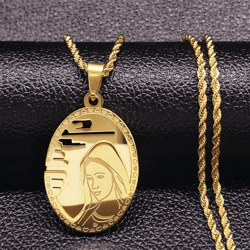 virgin mary necklace - stainless steel pendant - religous necklace - virgin mary medallion - virgin mary jewelry
