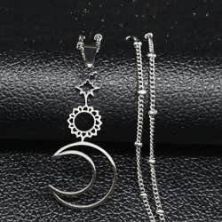 silver sun & moon necklace, stainless steel crescent pendant necklace, celestial necklace, luna necklace, half moon neck