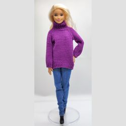 purple sweater for barbie doll. clothes for a barbie doll.