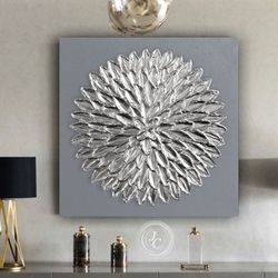 gray and silver abstract wall art original painting textured artwork with round silver texture modern wall art