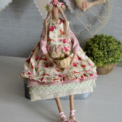 easter tilda doll with bunny easter bunny easter decor spring doll spring home decor tilda for mom doll as a gift flower