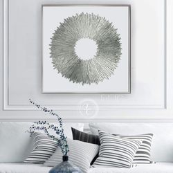 silver and white abstract painting silver sun original art textured artwork | living room wall decor above couch art