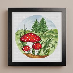 amanita cross stitch pattern pdf, fly agarics, mushroom cross stitch, meadow cross stitch, nature cross stitch