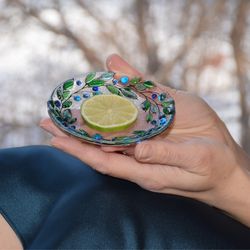 fruit fused glass bowl - mini serving bowls handmade design - decorative plates for home decor - fused glass art