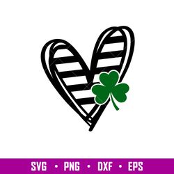 stripped heart with clover, stripped heart with clover svg, st. patricks day svg, lucky svg, irish svg, clover svg, png,