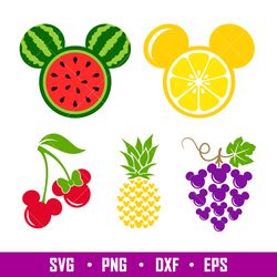 summer fruit ears bundle, summer mickey fruits bundle svg, summer svg, lemon svg, watermelon day svg, pineapple svg,png,