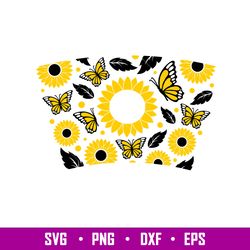 sunflower and butterfly full wrap, sunflower and butterfly full wrap svg, starbucks svg, coffee ring svg, cold cup svg,p