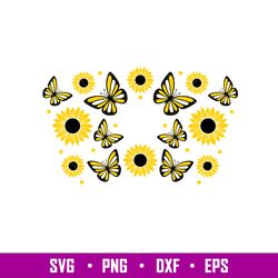 sunflower butterflies full wrap, sunflower butterflies full wrap svg, starbucks svg, coffee ring svg, cold cup svg, png,