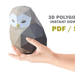 papercraft owl gift,  3d papercraft pdf, low poly, 3d paper sculpture, gift baby shower, paper d