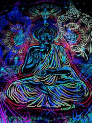 uv active tapestry buddha yoga backdrop meditation art space painting visionary art psychedelic poster